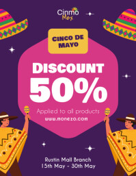 สีม่วง Cinco de Mayo Discount Løbeseddel Template