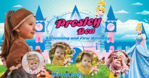 Blue Christening and First Birthday Celebration Ibinahaging Larawan sa Facebook Template