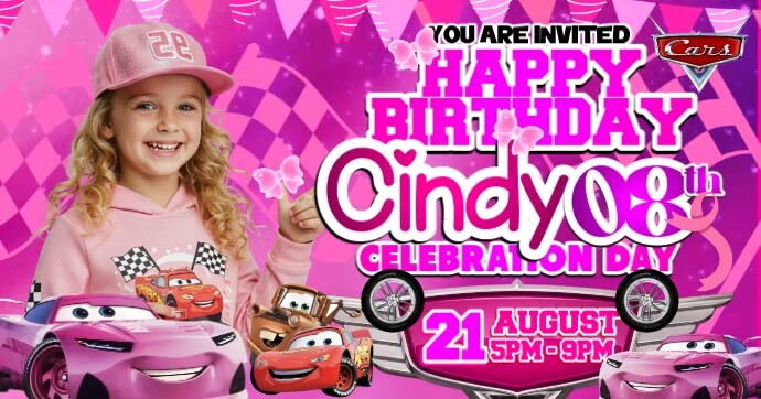 Cindy’s Race Day Celebration Facebook Gedeelde Prent template