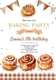 White Baking Party Invitation A6 Template