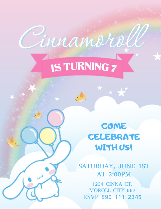 Cinnamoroll Birthday Invitation Template PosterMyWall Cinnamoroll Birthday Invitation Template PosterMyWall