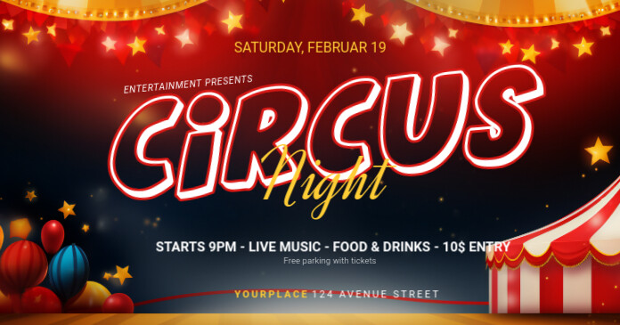 Circus Event Advertisement template Obraz udostępniany na Facebooku