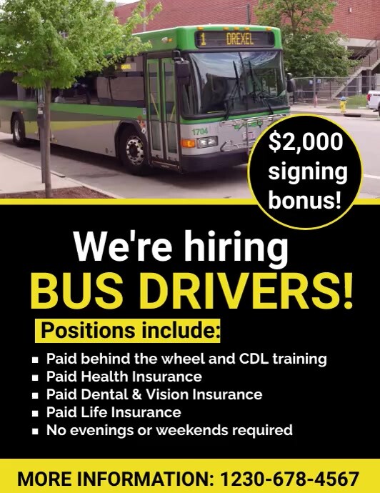 Bus Driver Advert Example School bus driver hiring flyer Template | PosterMyWall