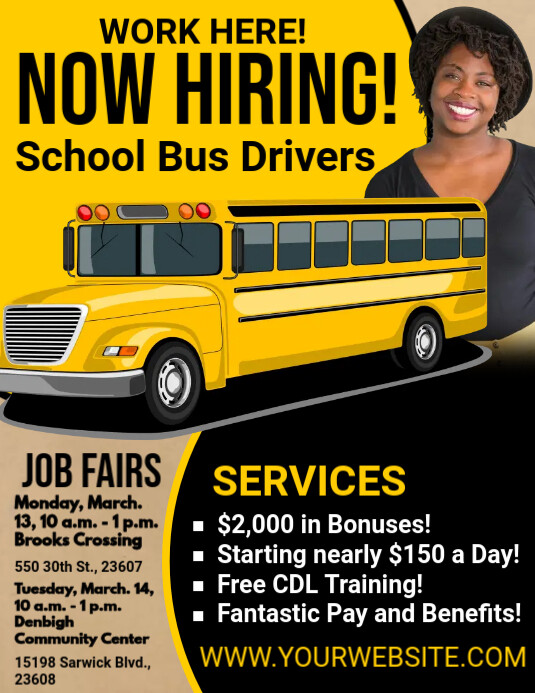 Bus Driver Advert Example School bus driver hiring flyer Template | PosterMyWall