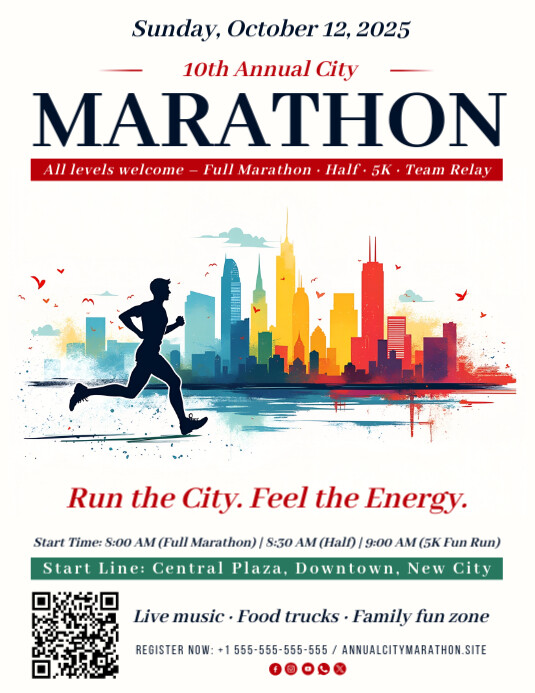 City Marathon Flyer Folheto (US Letter) template