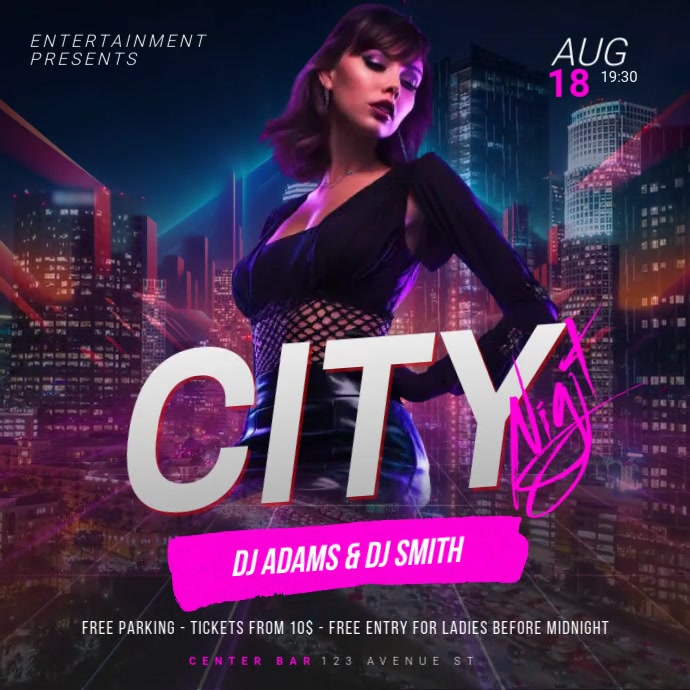 City Night Party Video Promo Template Publicação no Instagram