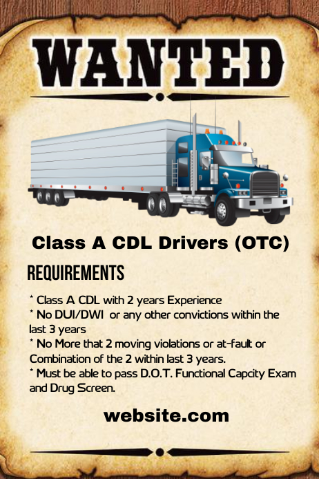 Class A CDL Drivers Wanted Template | PosterMyWall