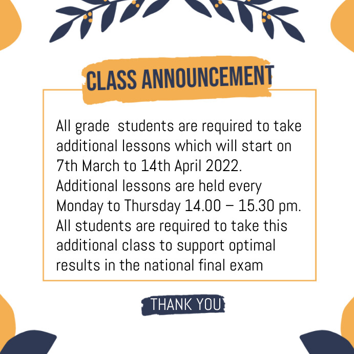Class announcement Instagram Post template