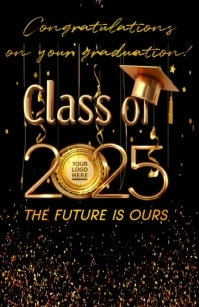 Class of 2025 Graduation Banner – Elegant Gold Confetti Template with Logo Badge Tabloid