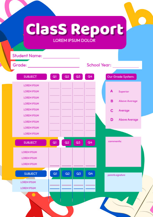 Class Report Card Template | PosterMyWall