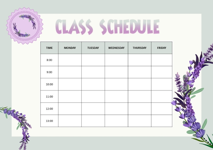 class schedule A4 template