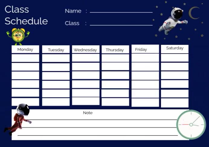 Class Schedule Template A5