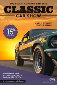 Orange Purple Vintage Car Exhibition Retro Automotive Event Video Flyer Poster template