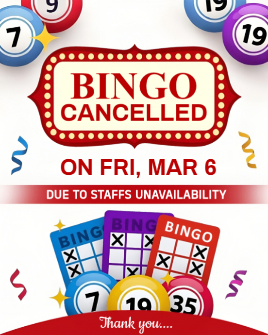 Classic Bingo Night Event Cancellation Flyer | Professional Community ...