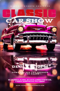 Pink Vintage Classic Car Show Event Video Flyer Poster template