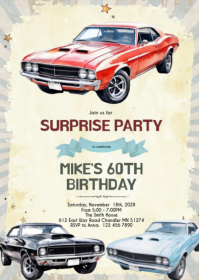 Classic car theme invitation A6 template