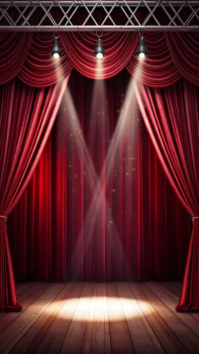 Classic Theater Stage with Red Curtains and Spotlights Historia de Instagram template