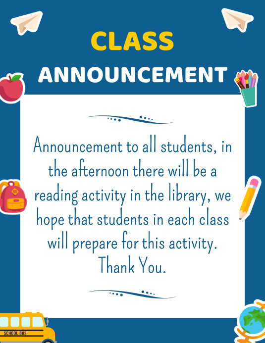 Classroom Announcement Template | PosterMyWall