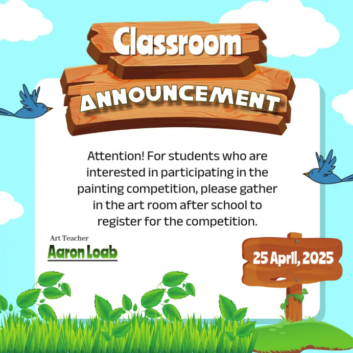 Classroom Announcement Template | PosterMyWall