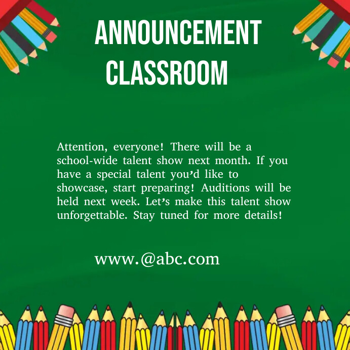 Classroom announcement template | PosterMyWall