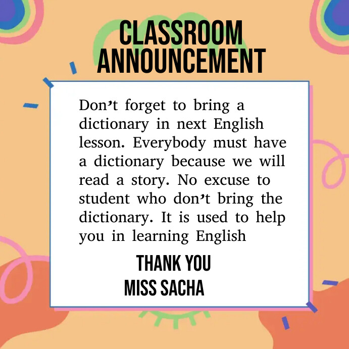 Classroom announcement templates | PosterMyWall