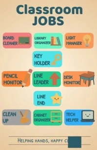 Classroom Jobs Chart – Editable Responsibility Poster With Cute Icons For Students Tabloid template