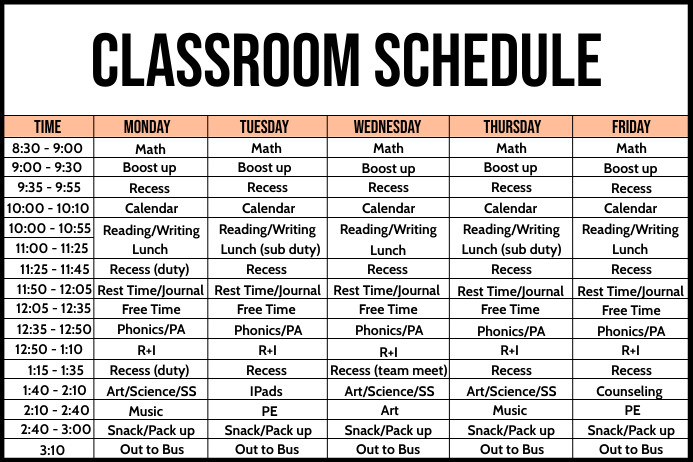 Classroom Schedule Board Template PosterMyWall