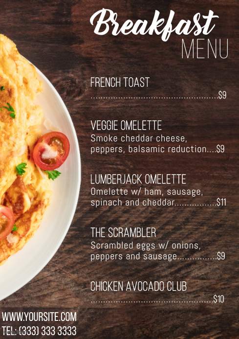 Clean Modern Breakfast menu table card a4 Template | PosterMyWall