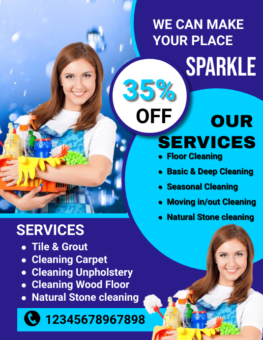 cleaning service, spring cleaning Løbeseddel (US Letter) template