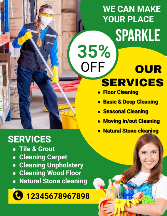 cleaning service, spring cleaning Flyer (US Letter) template