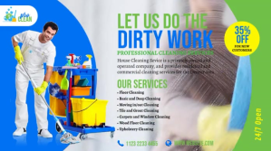 白色 Cleaning Services Promotion Twitter Post Template