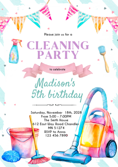 Cleaning theme girl invitation Template | PosterMyWall