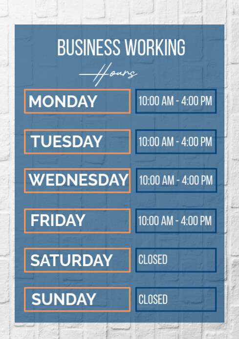 Working Hours Note Clear & Professional Business Working Hours Template A3 | PosterMyWall