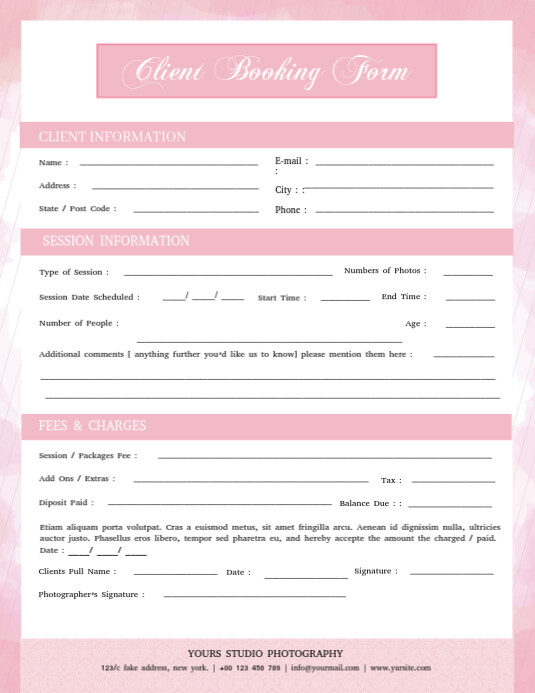 Client Booking Form Template Flyer (US Letter)