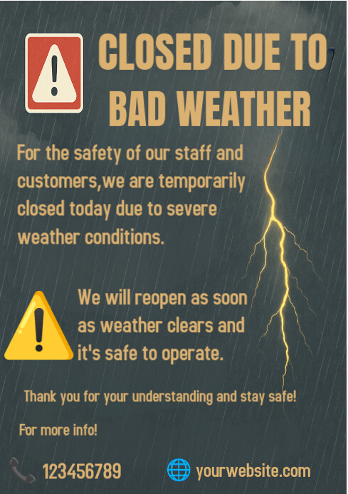Copia de Closed Due to Bad Weather – Rain Alert Poster Template ...