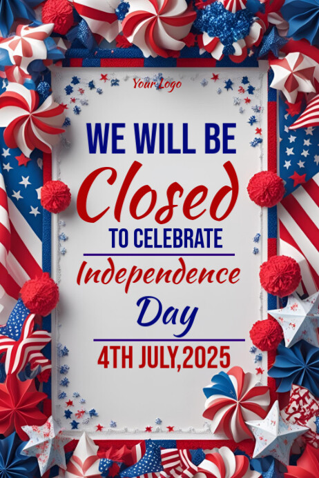 Closed for 4th July template 2025 โปสเตอร์