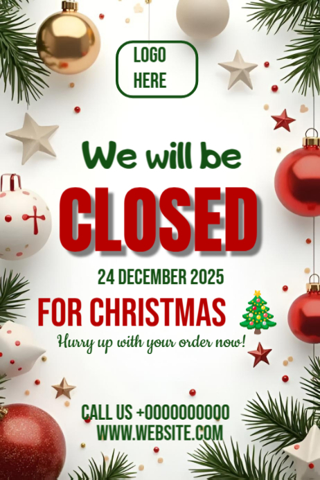 Christmas Closure Announcement Template | PosterMyWall