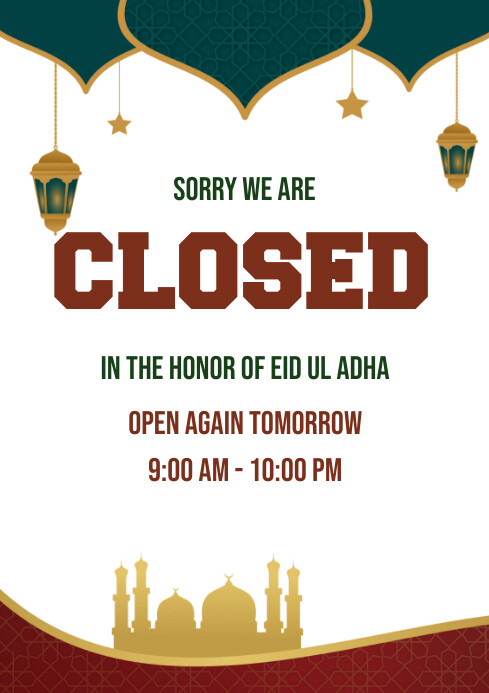 closed for eid A4 template