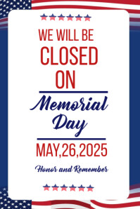 Closed for memorial day template 2025 Плакат