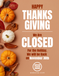 Closed for Thanksgiving Business Holiday Schedule Poster Flyer (US Letter) template