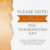 closed for thanksgiving day shop sign design template Instagram Post