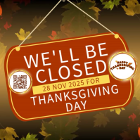 สีส้ม Thanksgiving Closure Announcement Square Template
