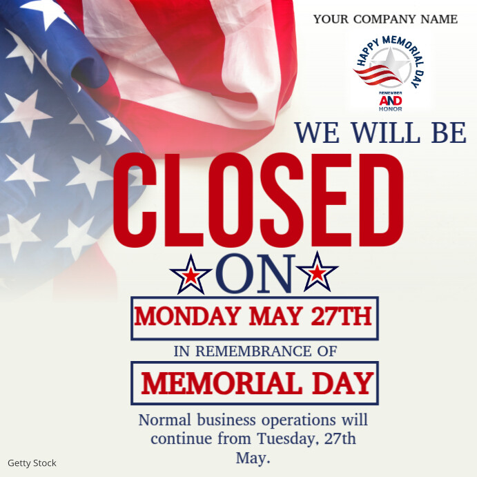 Closed Memorial Day  Instagram Post template