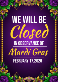 Closed on Mardi gras template 2026 A4