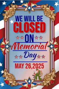 Closed On Memorial Day Template 2025 Плакат