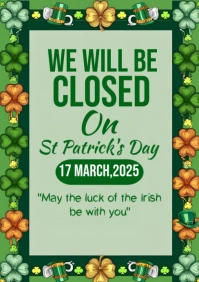 Closed on St Patrick's day 2025 A5 template