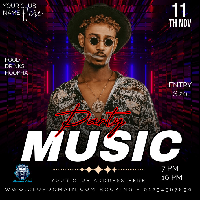 Club Note Layout Black Club Party Square Template | PosterMyWall