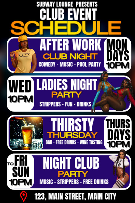 club event schedule Plakkaat template