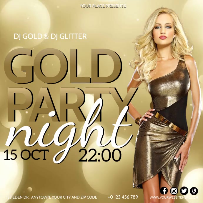 CLUB NIGHT EVENT GOLD PARTY Flyer template Instagram Post