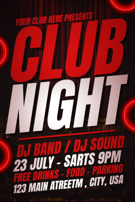 Club Night Or Night Party Invitation Poster Plakkaat template